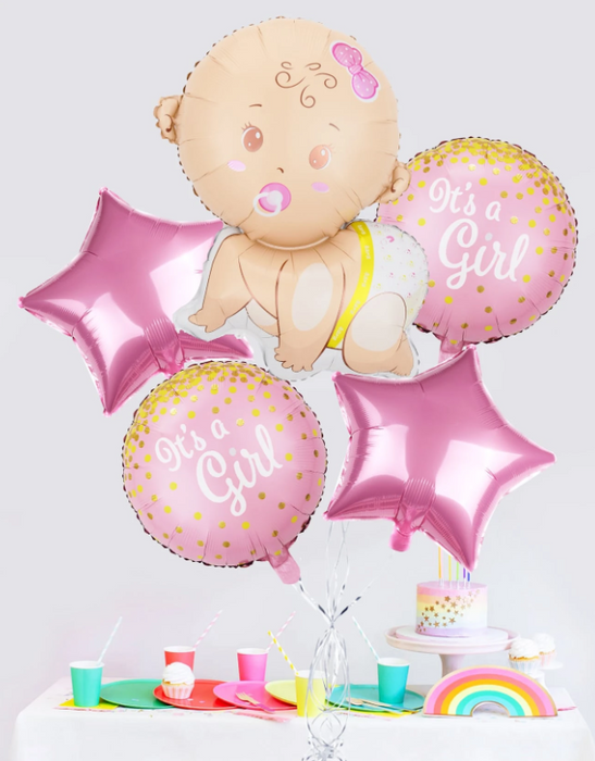 5pc it's a girl balloon arrangement with or without personalization