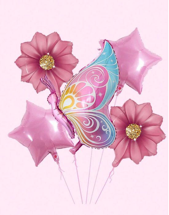 5pc butterfly and flower pink arrangement with or without personalization