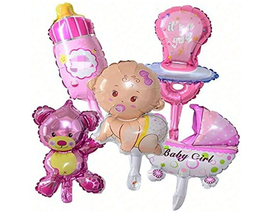 5pc its a girl balloon arrangement with or without personalization