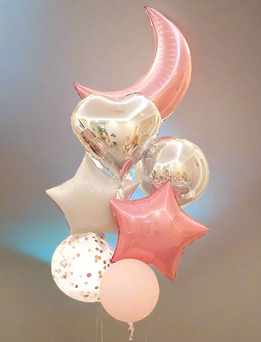 10pc pink star and moon balloon arrangement with or without personalization