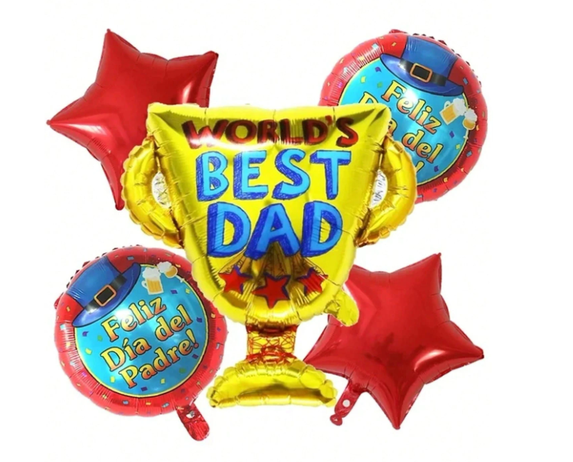 Father's Day 5-piece balloon arrangement English and Spanish with or without personalization
