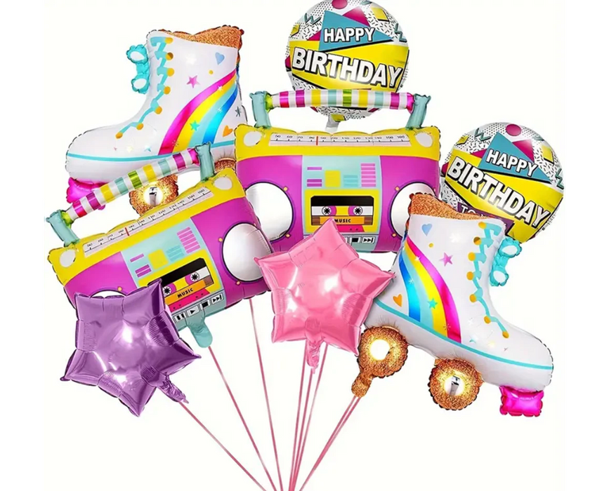8pc rockin' and rollin' roller skate birthday balloon arrangement with or without personalization