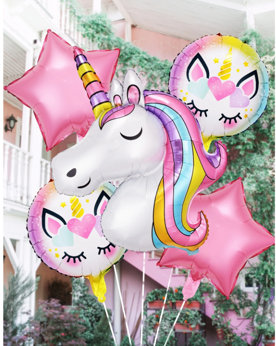 5pc unicorn balloon arrangement with or without personalization