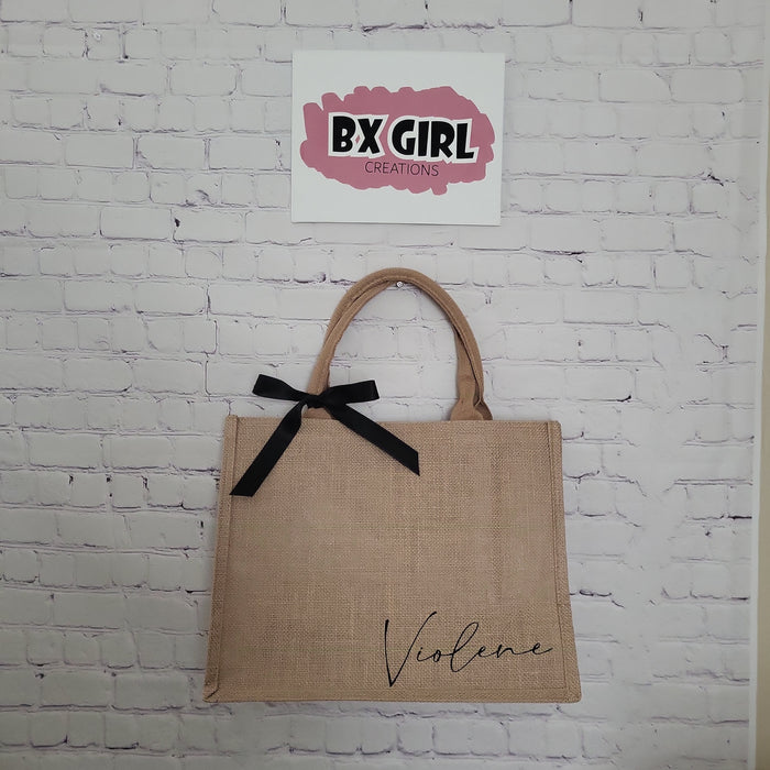 Personlized burlap tote bag