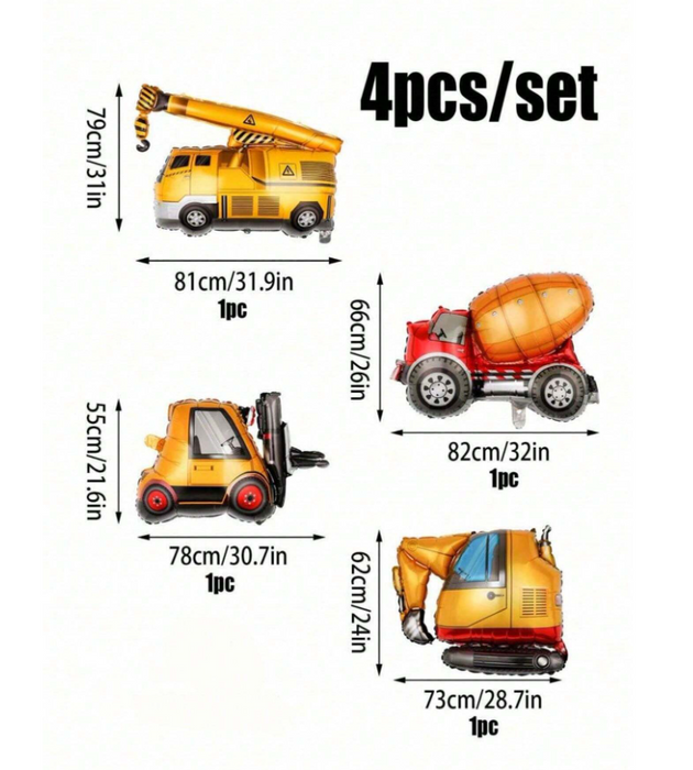 4pc construction truck balloon arrangement with or without personalization