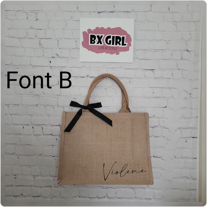 Personlized burlap tote bag