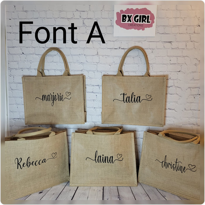 Personlized burlap tote bag