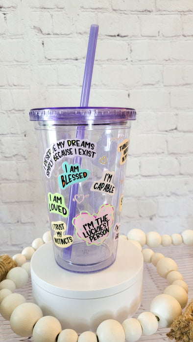 Lucky girl affirmations acrylic cup