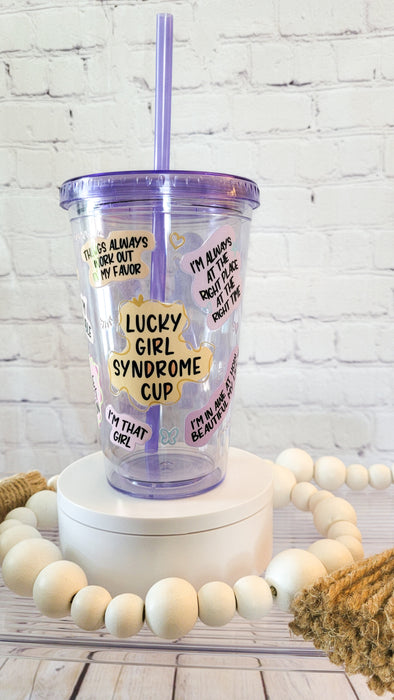 Lucky girl affirmations acrylic cup