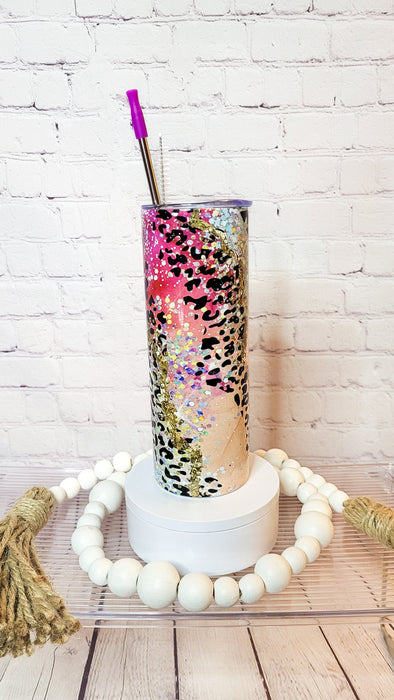 Multi color  glitter cheetah print 20 oz tumbler