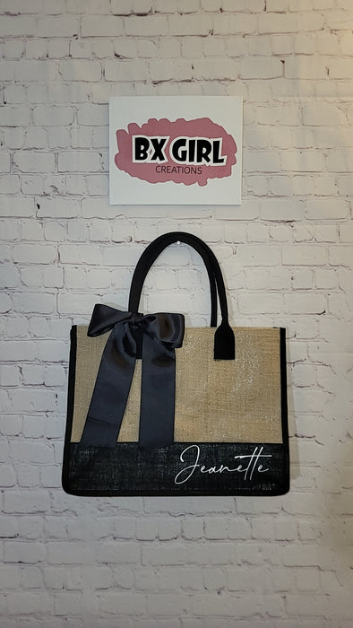 Personalized Two toned burlap tote bag