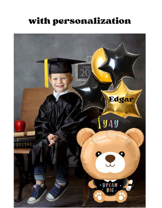 5pc graduation bear balloon arrangement with or without personalization
