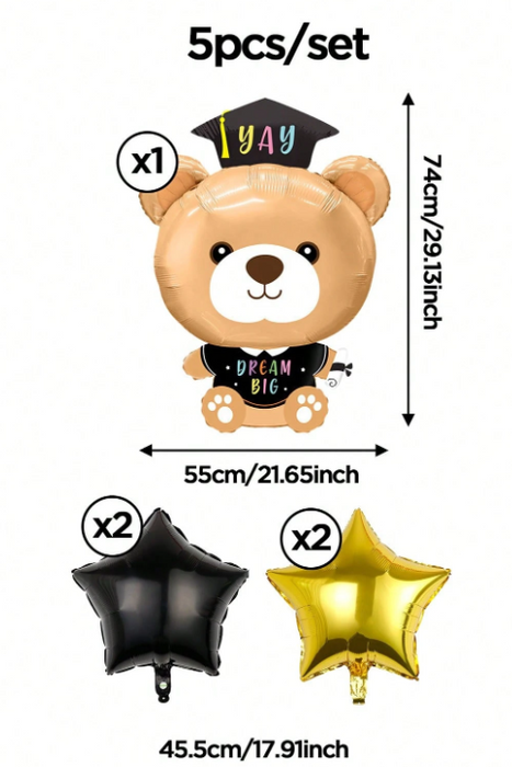 5pc graduation bear balloon arrangement with or without personalization