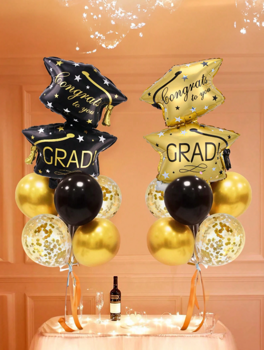 9pc black and gold graduation arrangement
