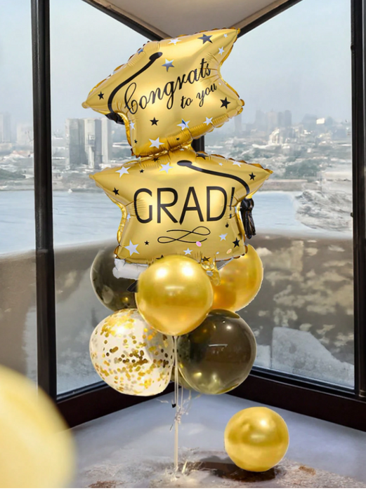 9pc black and gold graduation arrangement