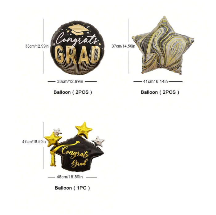5pc Graduation balloon arrangement with or without personalization