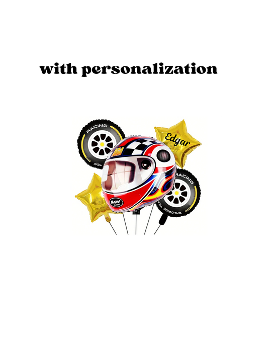 5pc race car balloon arrangement with or without personalization