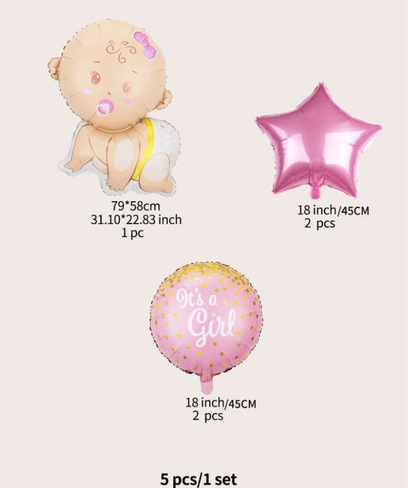 5pc its a girl balloon arrangement with or without personalization