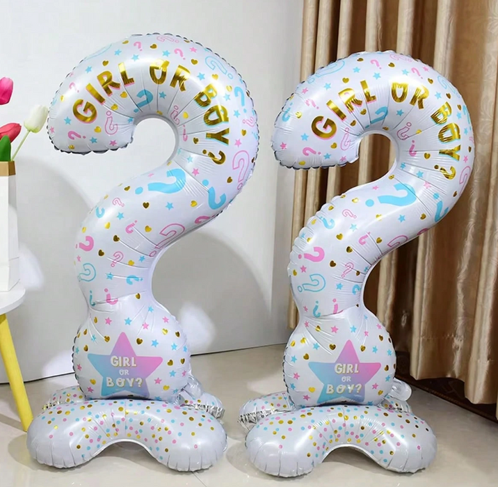 5pc Gender reveal question mark and star balloon arrangement