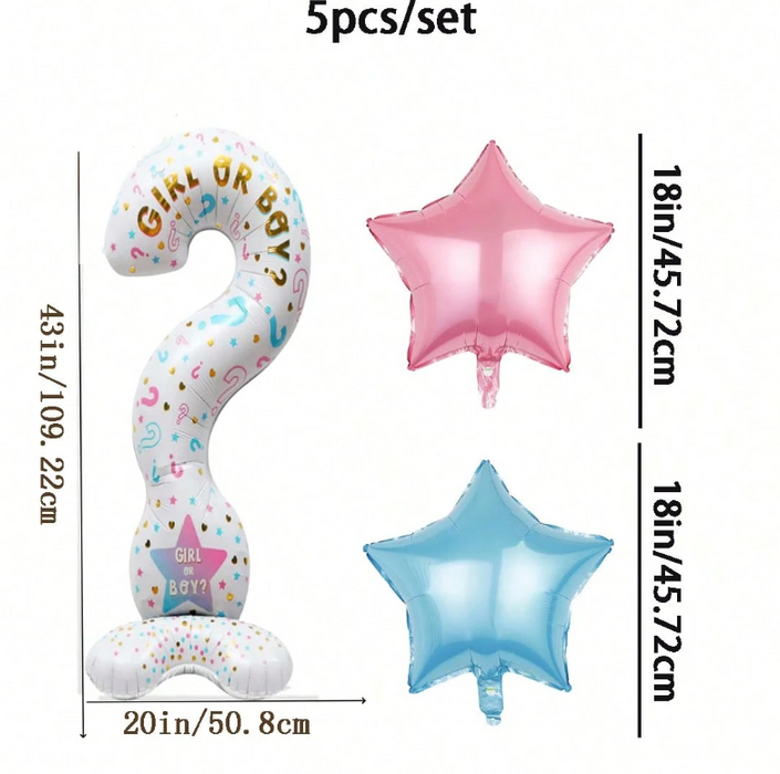 5pc Gender reveal question mark and star balloon arrangement