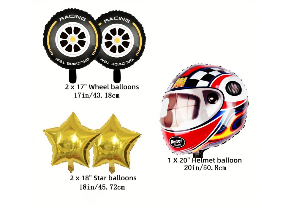 5pc race car balloon arrangement with or without personalization
