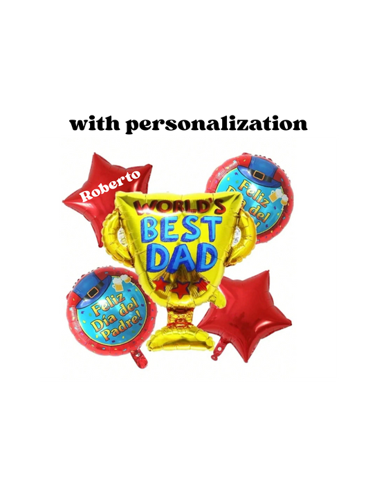 Father's Day 5-piece balloon arrangement English and Spanish with or without personalization