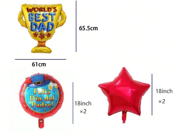 Father's Day 5-piece balloon arrangement English and Spanish with or without personalization