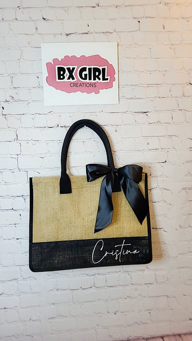 Personalized Two toned burlap tote bag