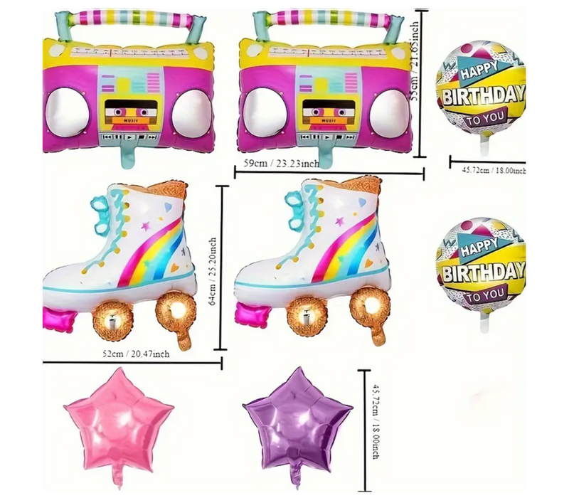 8pc rockin' and rollin' roller skate birthday balloon arrangement with or without personalization