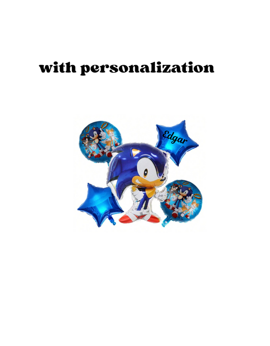 5pc sonic balloon arrangement with or without personalization