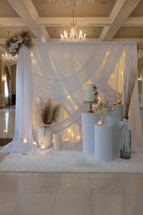 White Luxe Fabric Backdrop pipe and drape